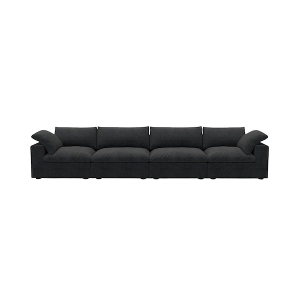 Homeroots Black Linen Blend Modular Rectangular Four Piece Corner Sectional 714580 - main