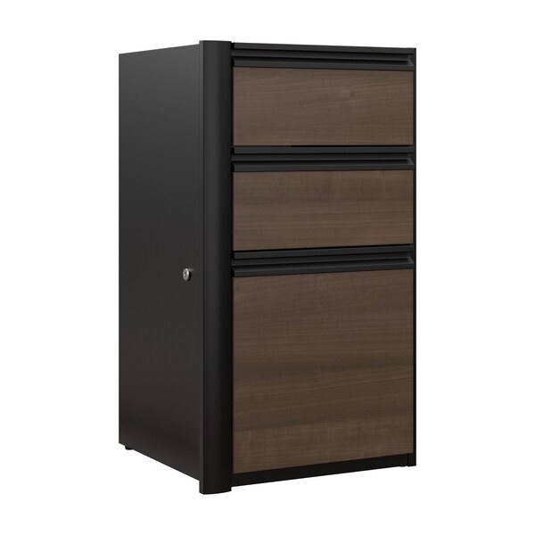 Bestar Connexion 16W Add-On Pedestal with 3 Drawers, Antigua & Black 93621-000052 - main