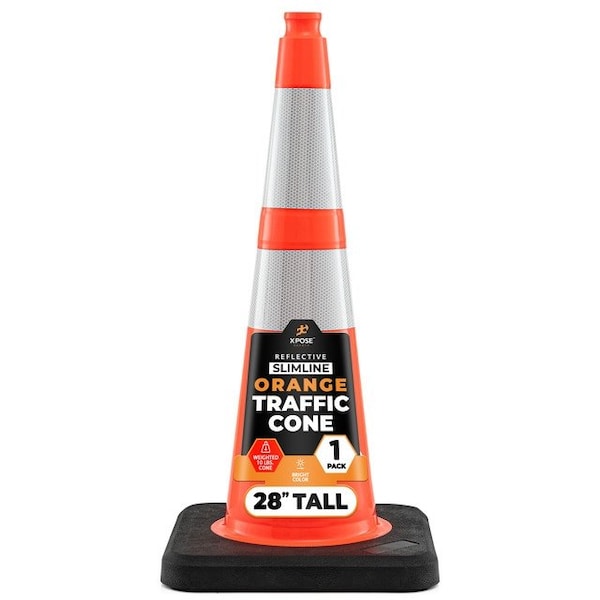 Xpose Safety 28 In Orange Slim Line Traffic Cone, 10 lb Base with 6in & 4in Collar, DOT Approved, 1-PK OTC28SL-64-10L-1-X - main