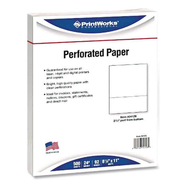 Printworks Professional Perforated Paper, 92 Bright, Perforated 3.67 from Bottom, 24 lb Bond Weight, 8.5 x 11, White, 2500PK 04126 - main