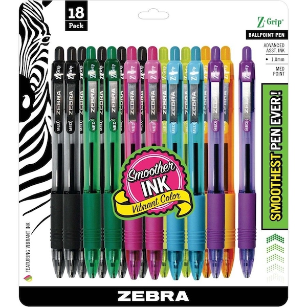 Zebra Pen Z-Grip Retractable Ballpoint 1.0mm Asst 22208 - main