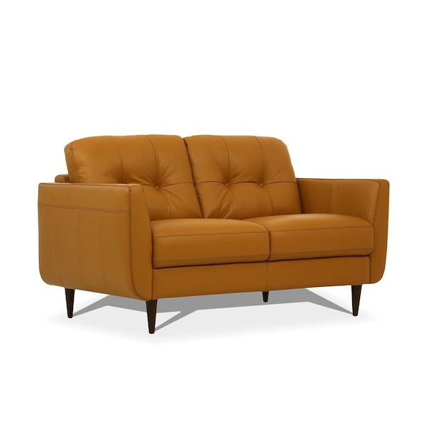 Homeroots 59in Camel And Brown Leather Loveseat 515676 - main