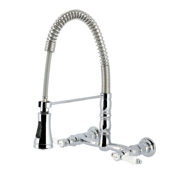Kingston Brass Double-Handle Wall-Mount Pre-Rinse Bridge Kitchen Faucet, Polished Chrome GS1241BPL - main