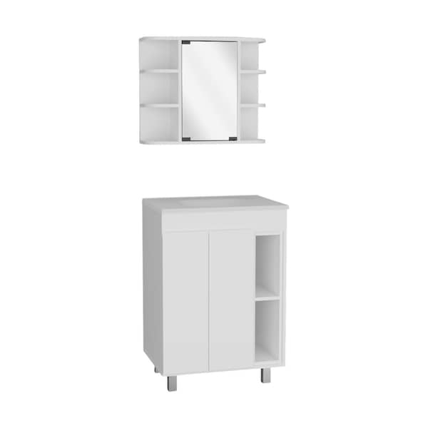 Homeroots 24" White Wood Freestanding Bathroom Vanity With Sink And Medicine Cabinet With Mirror 546366 - main
