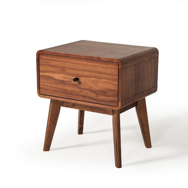 Homeroots Modern Mid Century Walnut Nightstand with Single Drawer 473016 - main