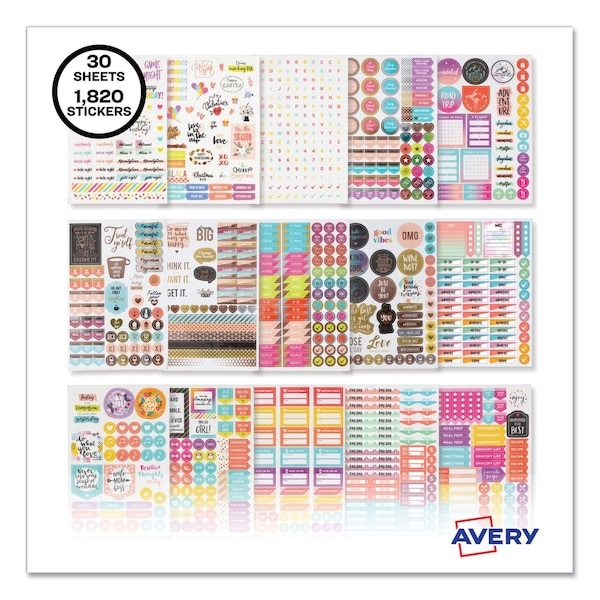 Avery Planner Sticker Variety Pack for Moms, Budget/Family/Fitness/Holiday/Work, Assorted Colors, 1820PK 6780 - main