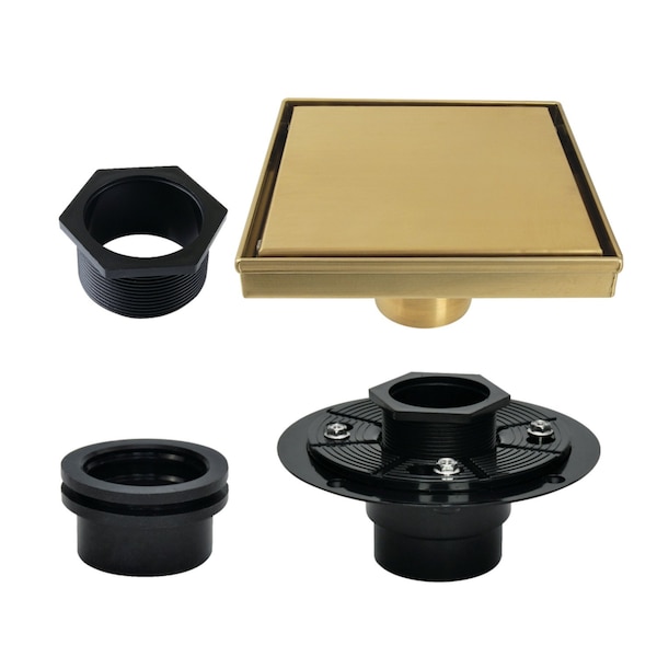Kingston Brass 4" Stainless Steel Square Shower Drain with Flange, Brushed Brass BSFK6627 - main