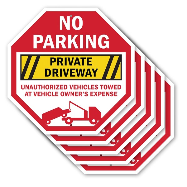 Signmission No Parking Private Driveway Unautho, 10 inch X 10 inch, Aluminum Metal Signs, 5PK OC-A-5Pack-10-86 - main
