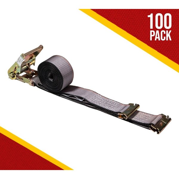 Mytee Products 100 Pk 2ft'x16ft Grey Heavy Duty E Track Ratchet Strap for Enclosed Trailers, 4000 lbs, 100PK ETKRS216x100 - main