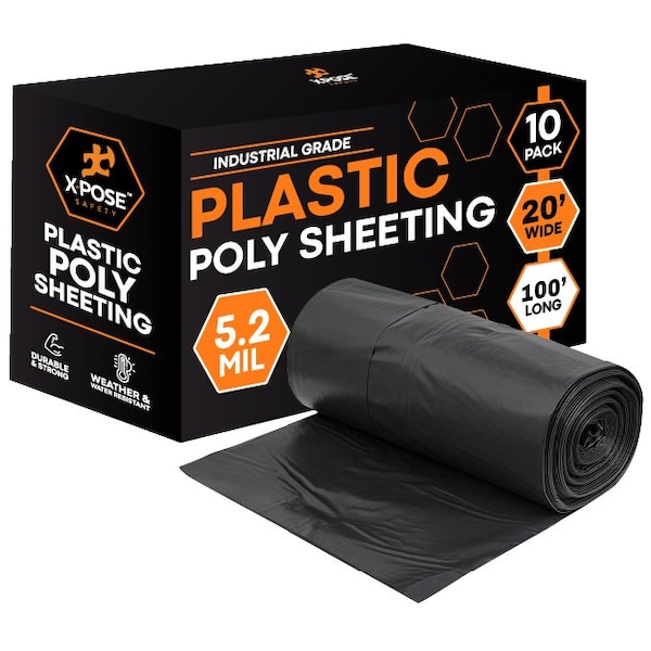 Xpose Safety 20ft x 100ft Black Poly Sheeting, 5.2 Mil, 10PK B-620IS-10-X - main
