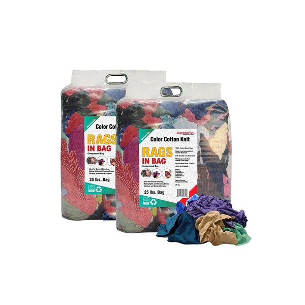 Supremeplus Recycled Color Knit T-Shirt Cleaning Rags, 25 lbs. Bag, Pack of 2, 2PK SP-7003 - main