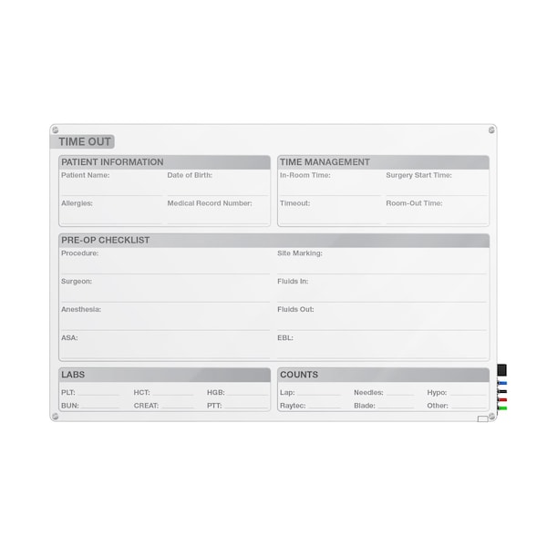 Ghent Healthcare Aria Low Profile Glassboard, Time Out, Magnetic, 2'H x 3'W GRPARIASM12T-23 - main