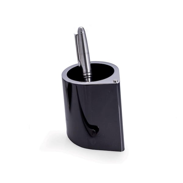Buena Voluntad International Stainless Steel Pen Cup with Enamel Finish - Black & Silver BU2833642 - main