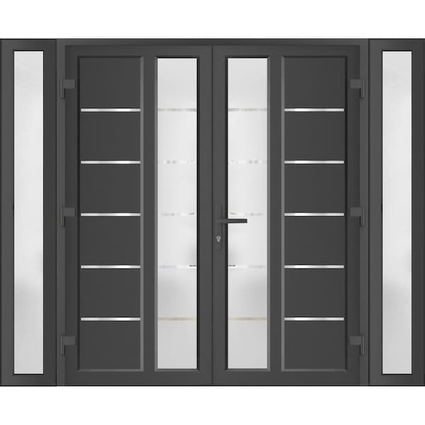 Vdomdoors Front Exterior Prehung Metal-Plastic Double Doors / MANUX 8088 Antracite / 2 Sidelites Exterior Win MANUX8088DEXD-ANT-LH-W14+72+14xH80 - main