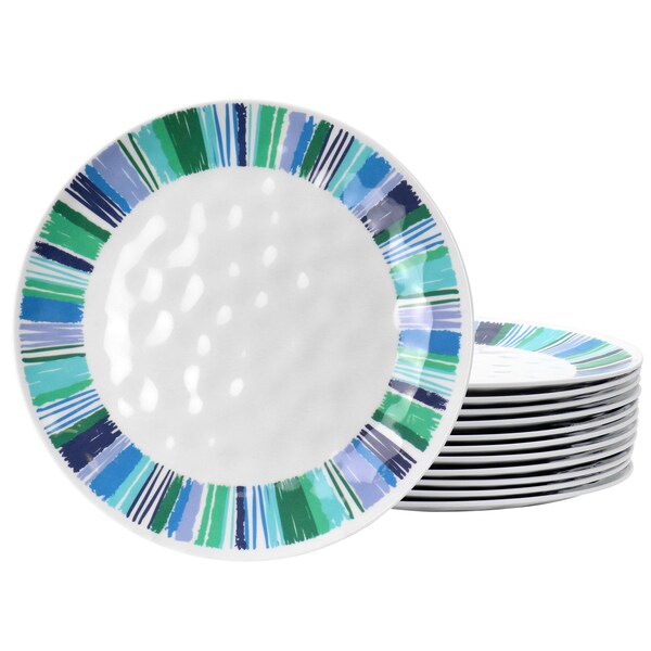 Gibson Home Tropical Sway Orleans 12 Piece 9 Inch Melamine Dessert Plate Set in Blue 136417.01 - main