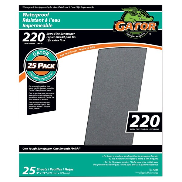 Gator Finishing 9 x 11 in Waterproof Sandpaper, 220 Grit, Extra Fine, 25PK 4241 - main