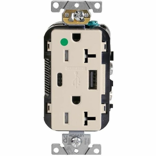 Leviton USB Receptacle, 20 A, Almond T5833-HGT - main
