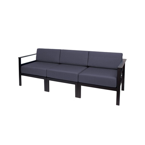 Bfm Seating Belmar 82in Outdoor Sectional Sofa with Sunbrella Cushions, Sand Black Frame PH6101BL-14089 - main