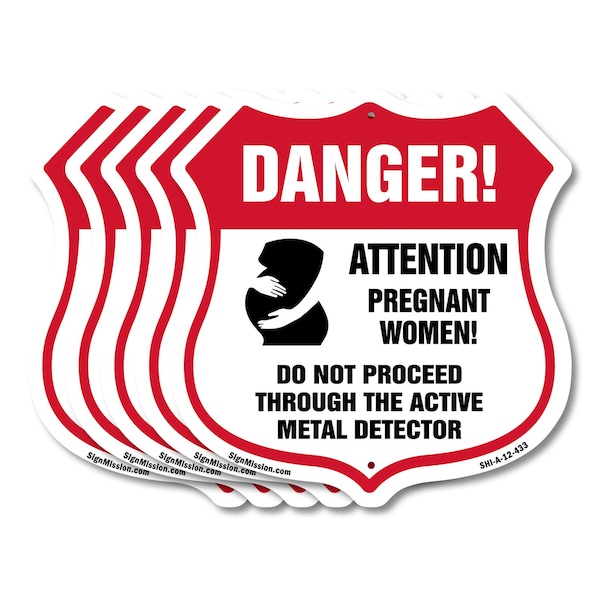 Signmission Pregnant Women Shield Sign Danger! Atten, 12 inch X 12 inch, Aluminum Metal Sign, 5PK SHI-A-5Pack-12-433 - main