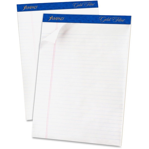 Esselte Gold Fibre Legal Pad, 8-1/2" x 11-3/4", Wide Ruled, White, 50 Sheets/Pad, 12 Pads/Pack 20070 - main