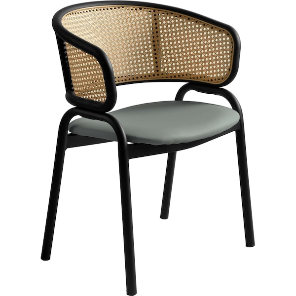 Leisuremod Ervilla Dining Arm Chair with Wicker Back and Leather Seat in Gray EC20GR-L - main