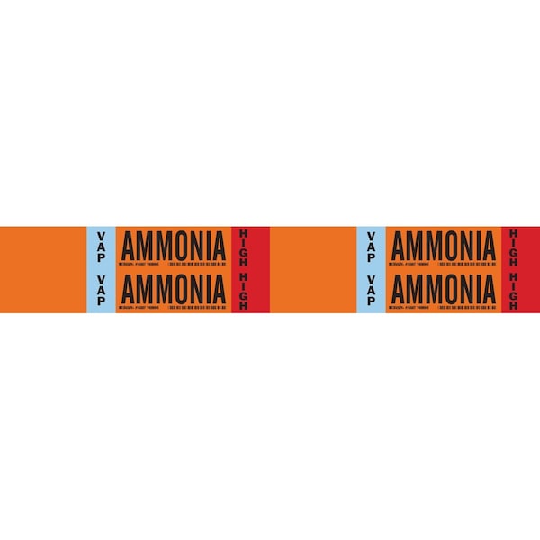 Brady VAP AMMONIA HIGH Pipe Marker, 1.125in H x 7in W, Card of 4 Each, Fits Pipes .75in Thru 2.375in, 4PK 145907 - main