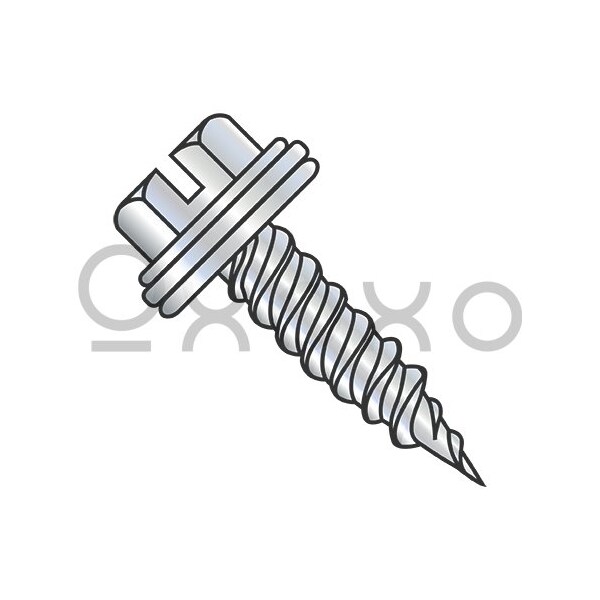 Oxoxo 10-12X2 Slot Indent Hex Washer 1/4inAF With Bonded Neo Epdm Washer F/T Self Piercing Zinc, 1000PK 274739 - main
