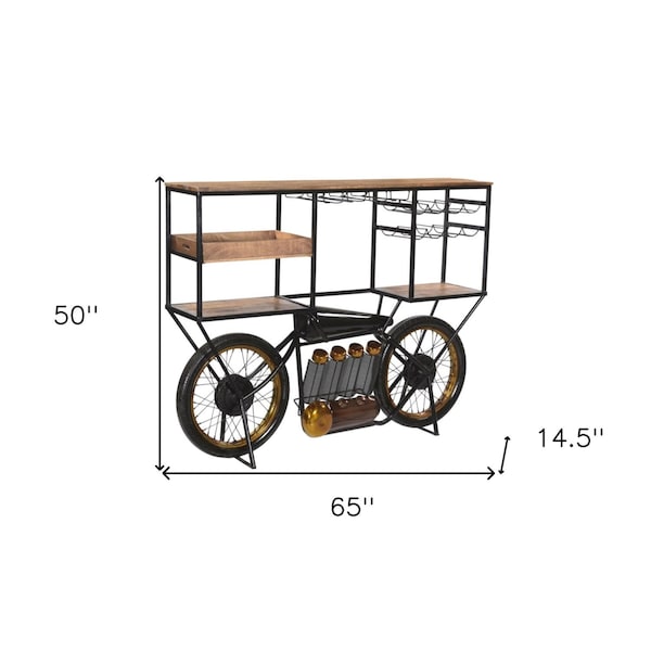 Homeroots Brown and Black Metal And Solid Wood Bar Cart With Wine Storage 490808 - main
