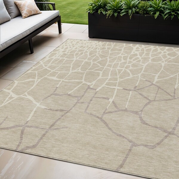 Homeroots 5' X 8' Beige And Tan Abstract Washable Indoor Outdoor Area Rug 601099 - main