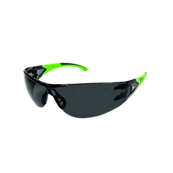 Pri Max Rimless Gray Lens Safety Glasses with Hi Vis Green and Black Temple, Rubber Nosepiece SG50G - main