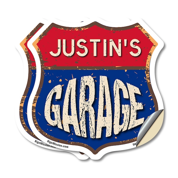 Signmission Justin's Garage, 18 inch X 18 inch, Vinyl Decal, 2PK SHI-D-2PACK-18-383-JUSTIN - main