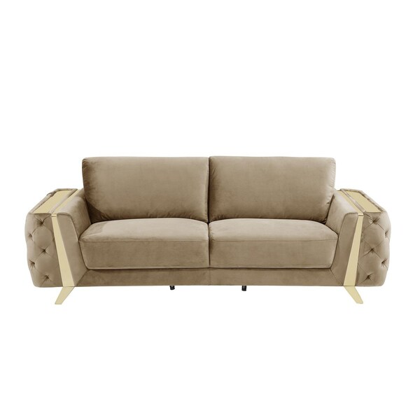 Homeroots 90" Cream Italian Leather Solid Wood Sofa 720448 - main