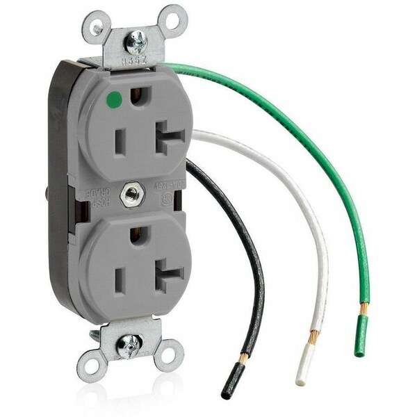 Leviton Leaded Dup Rec HG 20A 125V Self-Gr Gry 8300-LGY - main