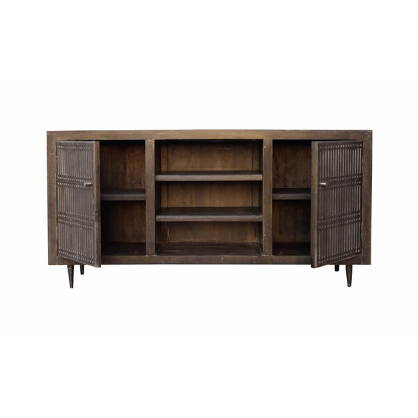 Homeroots 72in Dark Brown Solid Wood Cabinet Enclosed Storage Distressed TV Stand 489503 - main
