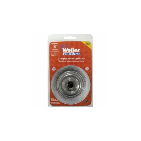 Weiler Vortec Pro Crimped Wire Cup Brush, 3 in Dia, 1/2-13, 0.014 in Carbon Steel, Display 804-36032 - main