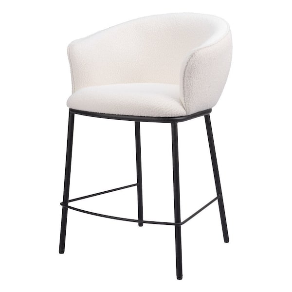 Homeroots 26" Ivory and Black Shearling and Steel Counter Height Bar Chair 555759 - main