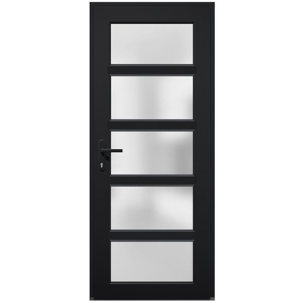 Vdomdoors Front Exterior Prehung FiberGlass Door Frosted Glass / Manux 8002 Matte Black / Office Commercial a MANUX8002EXD-BLK-W36 x H80-RH - main