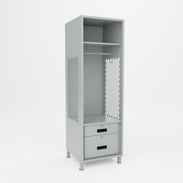 Pucel Athletic Gear Locker, 24 in W x 72 in H x 24 in D, 2 Drawers, 4 in Legs, Gray GL-2472-24-DR2-L - main