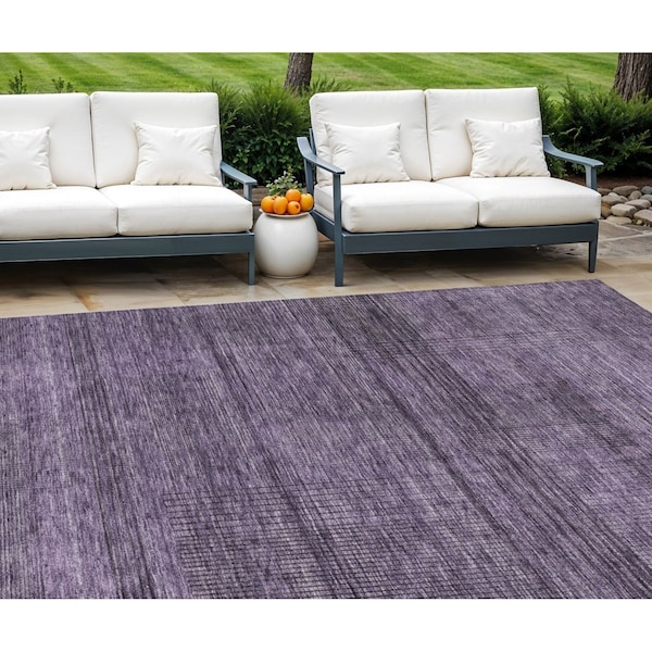 Homeroots 10' X 14' Plum Purple And Gray Striped Washable Indoor Outdoor Area Rug 588123 - main