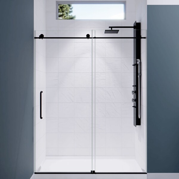 Anzzi Madam Series 76 in. x 50-54 in. Frameless Sliding Shower Door in Matte Black, 3/8 in Clear Glass SD-AZ13-03MB - main