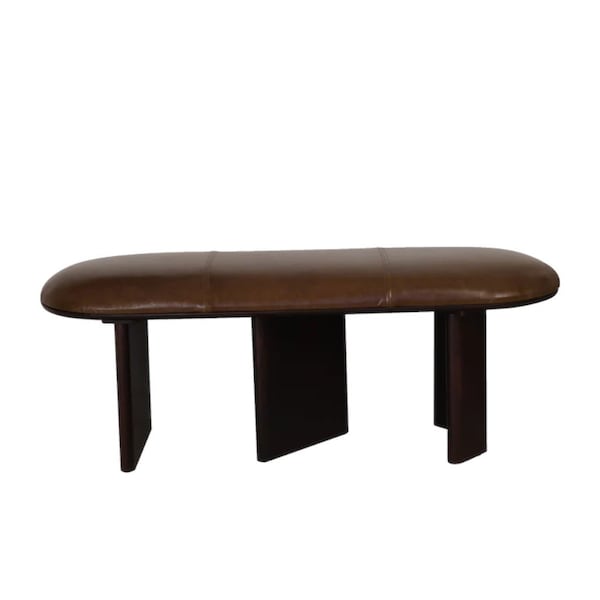 Homeroots 48in Brown Genuine Leather and Solid Wood Upholstered Bench 694828 - main