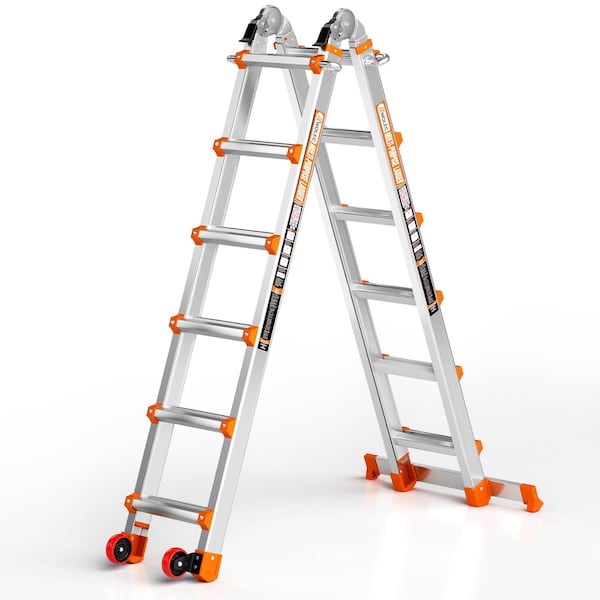 Wrightmaster 20 ft. Aluminum Multi-Position Ladder w/ Wheels and Stabilizer Bar, 330 lbs. Load Capacity, Orange ZOR-20FT-OR - main