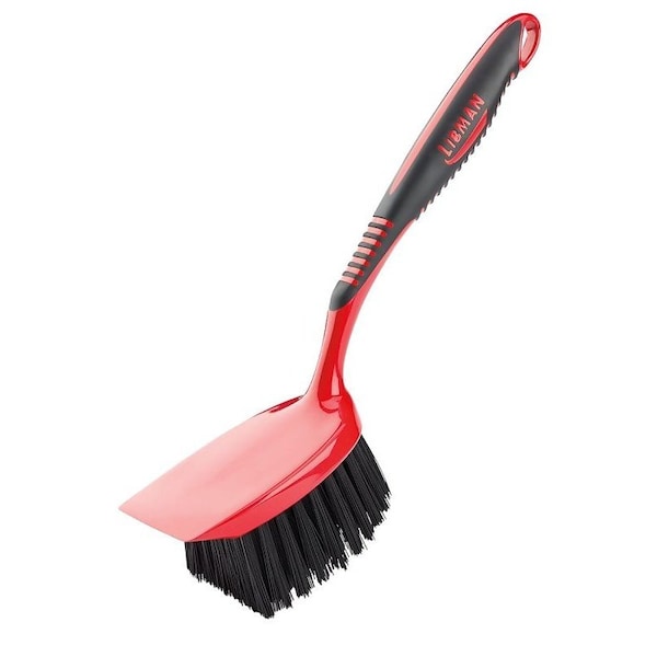 Libman Short Handle Utility Brush, 1-1/2 in L Trim, PET, 3-1/2 in W Brush, 14-1/4 in OAL, Red 524 - main