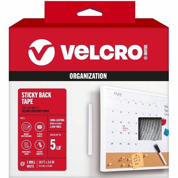 Velcro Brand Reclosable Fastener, 30 ft, 3/4" Wd, White 91138 - main