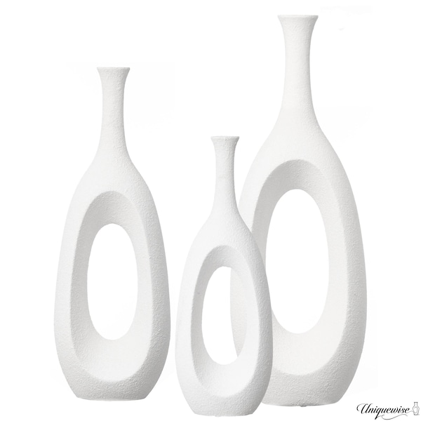 Uniquewise Set of 3 Frosted White Fiberglass Tall Floor Vase - Decorative Vase for Modern Home Decor QI004677.3 - main