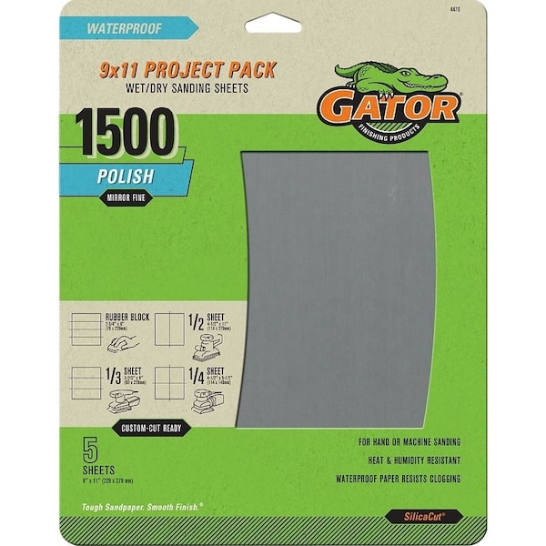 Gator Sanding Sheet, 9 in L, 11 in W, 1500 Grit, Fine, Silicone Carbide Abrasive 4470 - main