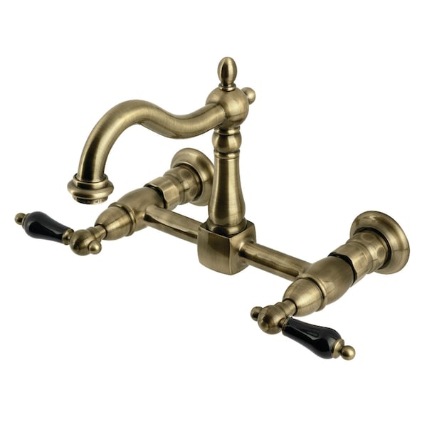 Kingston Brass Two-Handle Wall Mount Bridge Kitchen Faucet, Antique Brass KS1263PKL - main