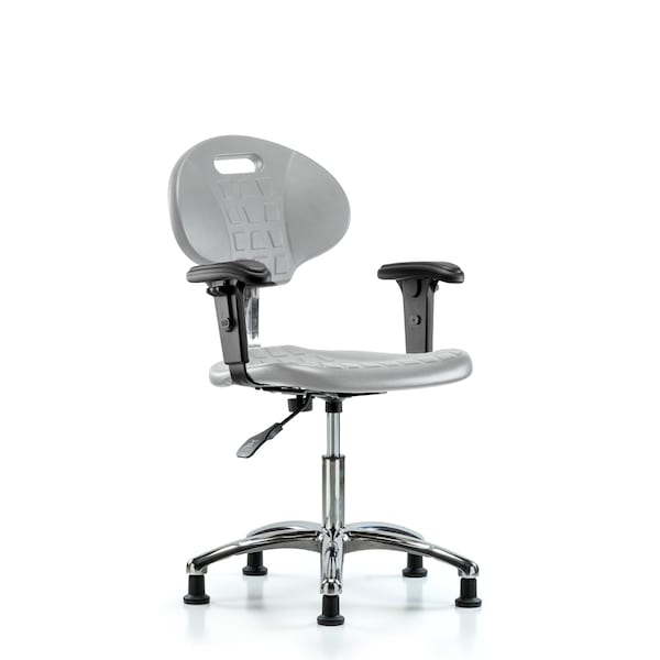 Blue Ridge Ergonomics Class 100 Poly Clean Room Chair - Desk Height with Adjustable Arms & Stationary Glides in Gray Poly CLR-TPDHCH-CR-A1-RG-GRY - main