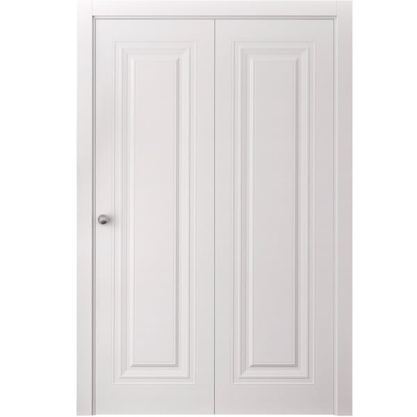 Sartodoors Sliding Closet Bi-fold Doors 64 x 96 inches, BASIC 9111 White, Sturdy Tracks Moldings Trims Hardwa BASIC9111BF-SKIN-6496 - main