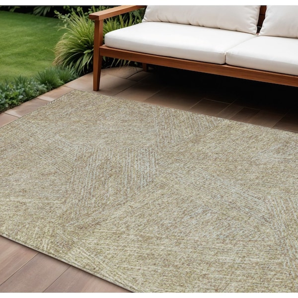 Homeroots 10' X 14' Ivory And Brown Abstract Washable Indoor Outdoor Area Rug 597051 - main